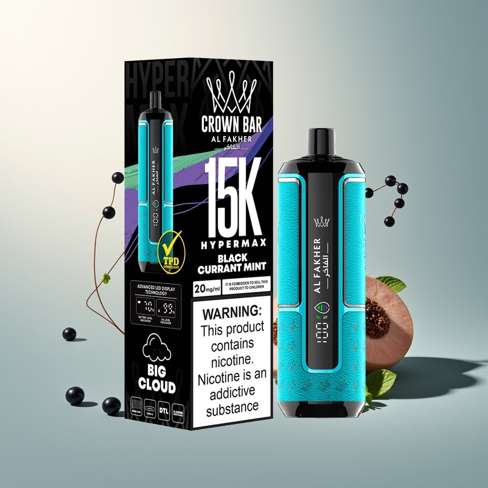 Al Fakher Crown Bar 15K Hipermax Taşınabilir Hafif 22ml 600mAh Type-C Şeftali Nane