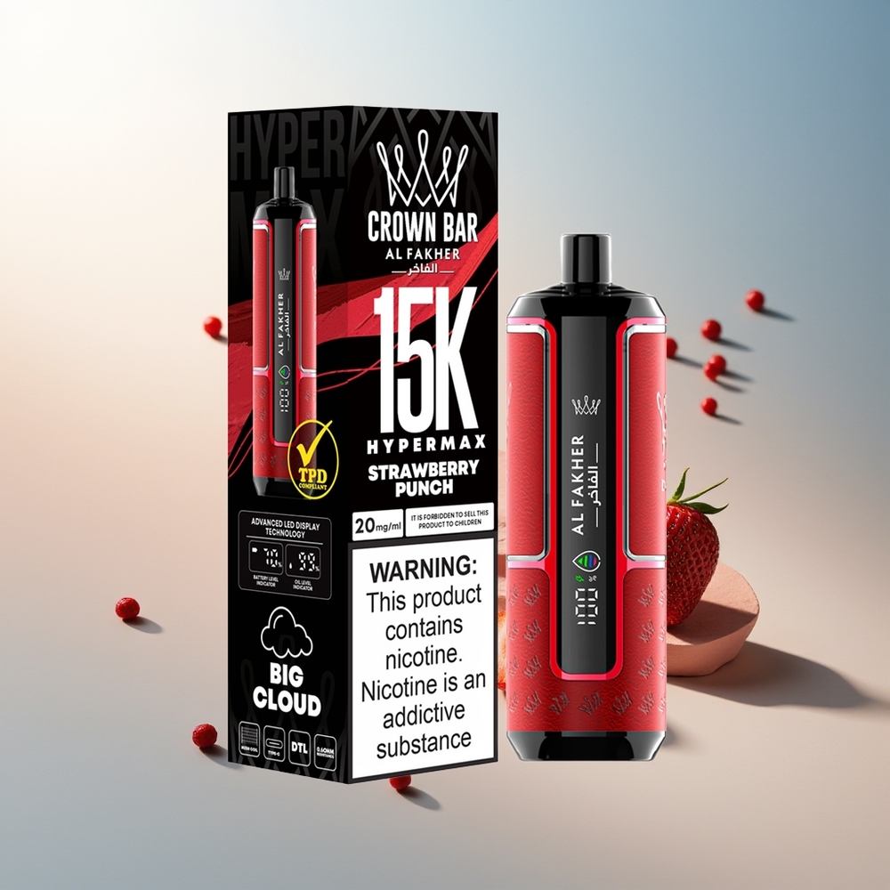 Al Fakher Crown Bar 15K Hipermax Taşınabilir Çilekli Punch