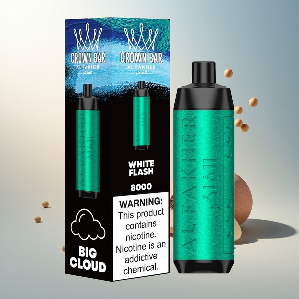 Al Fakher Crown Bar 8000 Kristal Kullan-At Vape 600mah USB-C 18ml 5mg 0.6ohm Beyaz Flash