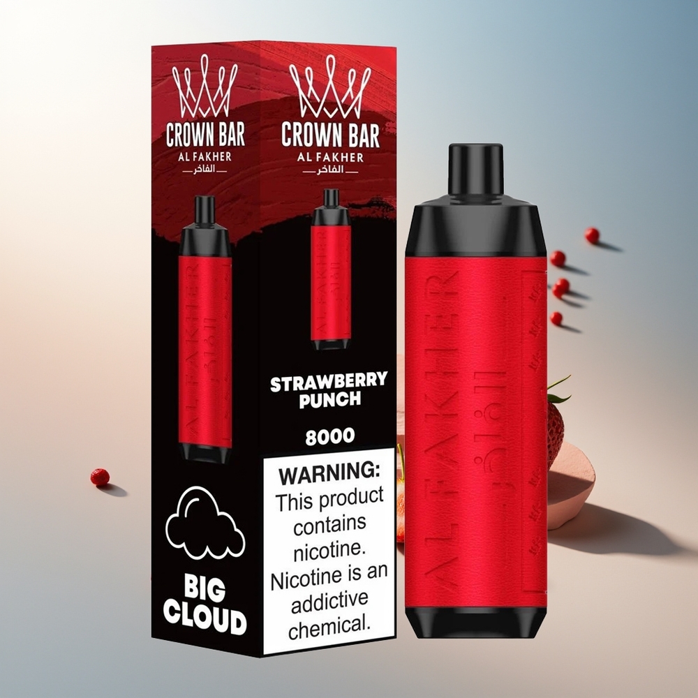 Al Fakher Crown Bar 8000 Puf USB-C 18ml 5mg 0.6ohm Çilekli Punch