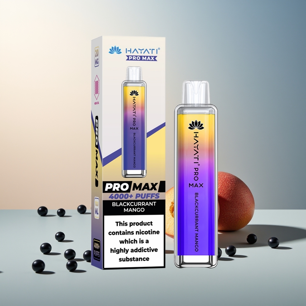 Hayati Pro Max 4000 Puff Şarj Edilebilir Kristal Siyah Frenküzümü Mango