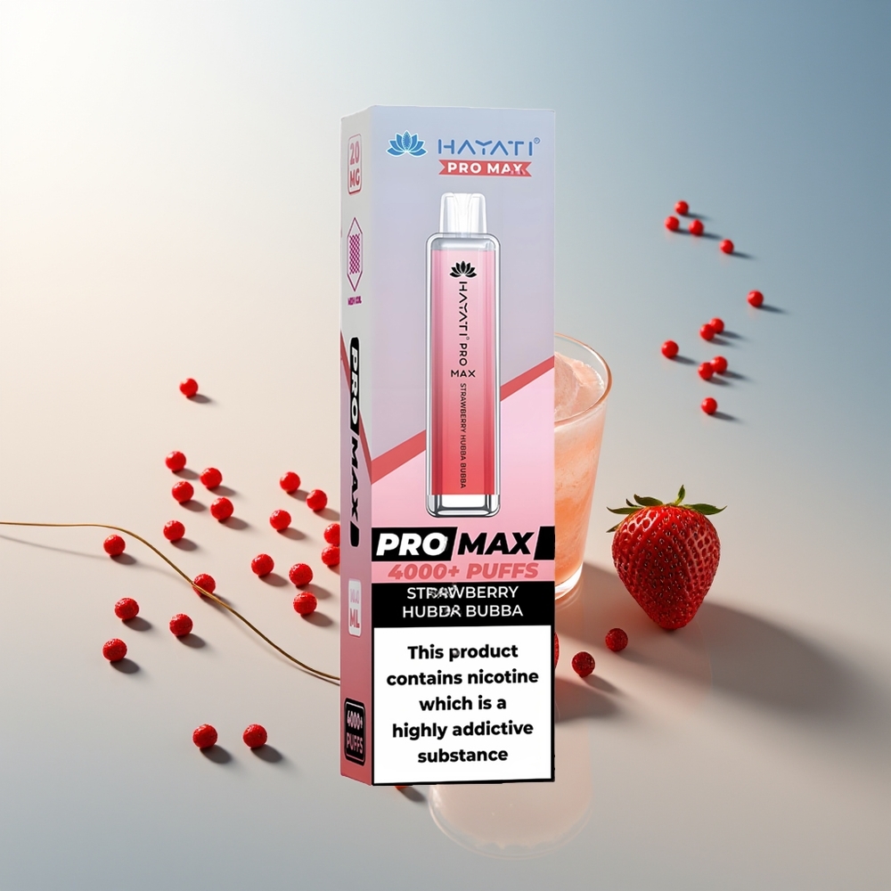 Hayati Pro Max 4000 Puff Çilek Hubba Bubba Şarj Edilebilir Çift 1.1 Ohm Mesh Bobinli 1400mAh LED Işıklı TPD Uyumlu