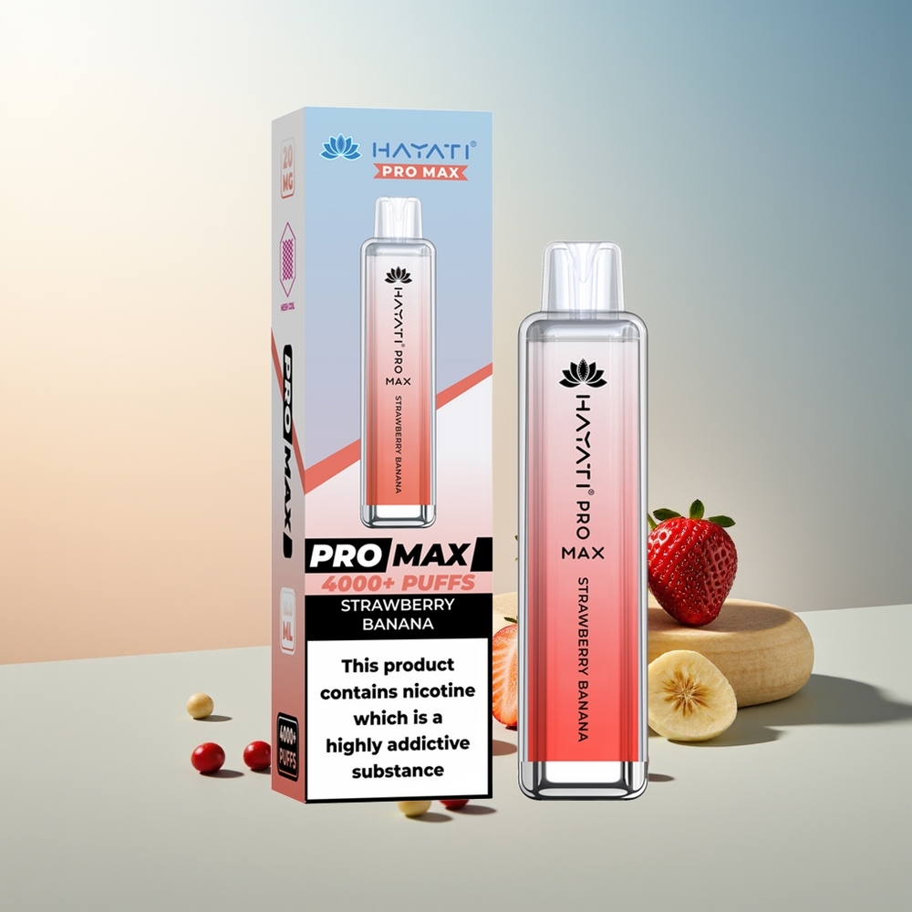 Hayati Pro Max 4000 Puff Çilek Muz Şarj Edilebilir Çift 1.1 Ohm Mesh Coil
