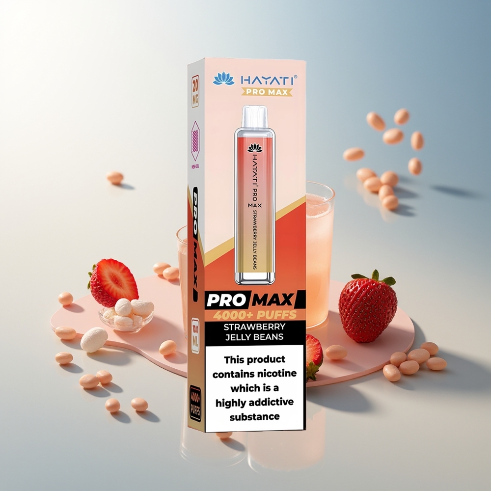 Hayati Pro Max 4000 Puff Çilekli Jöle Şekerleri Şarj Edilebilir Çift 1.1 Ohm Mesh Coil LED Işıklı Kristal Görünüm
