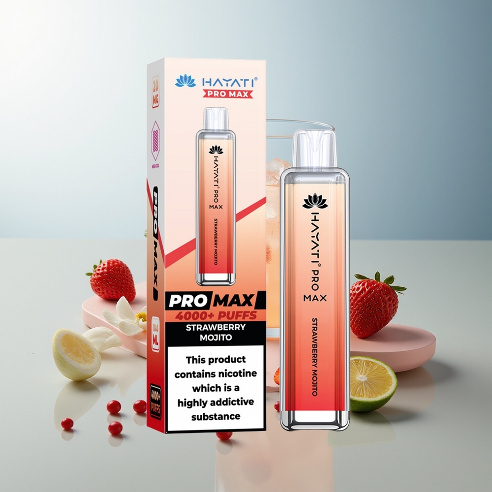 Hayati Pro Max 4000 Puff Çilekli Mojito Şarj Edilebilir LED Aydınlatmalı Kristal Görünümlü