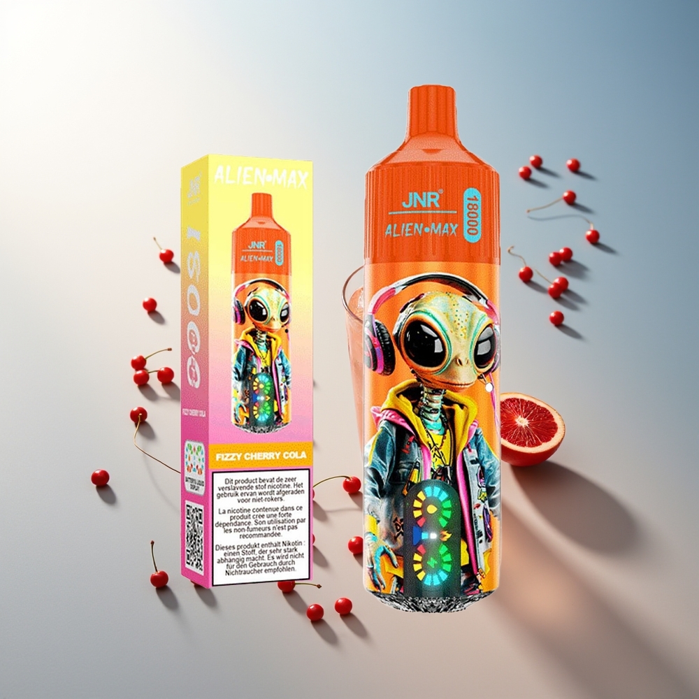JNR Alien Max 18000 Puff Akıllı LED Ekran Çift Mesh Bobin Hızlı Şarj Gazlı Kiraz Kola