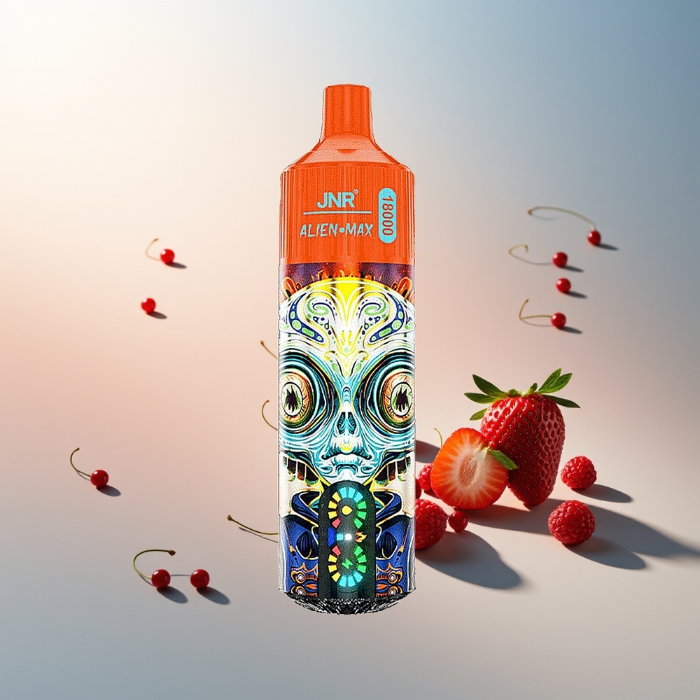 JNR Alien Max 18000 Puff Akıllı LED Ekran Çift Mesh Bobin Çift Çekirdek 850mAh Type-C Hızlı Şarj Çilek Ahududu Kiraz