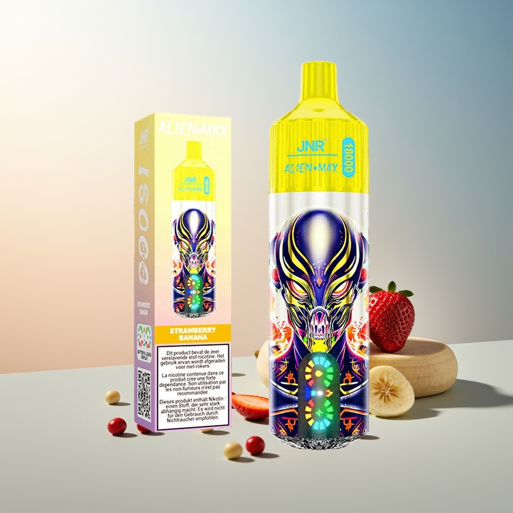 JNR Alien Max 18000 Puff Akıllı LED Ekran Çift Mesh Bobin Çift Çekirdek 850mAh Çilek Muz