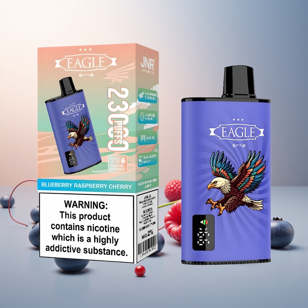 JNR EAGLE Smart 23000 Puff Dijital Ekran 1.0ohm Mesh Coil Ayarlanabilir Hava Akışı Yabanmersini Ahududu Kiraz