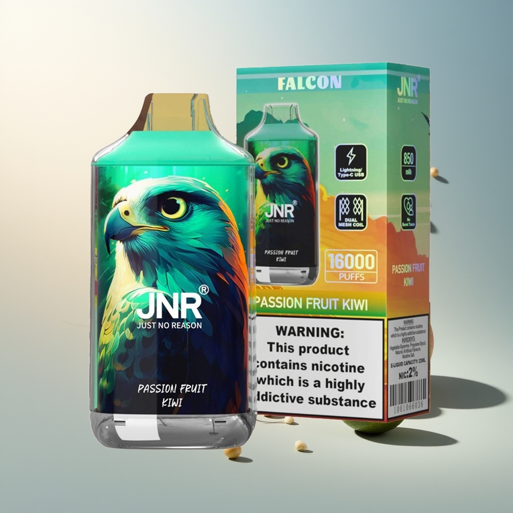 JNR Falcon 16000 Puf Akıllı LED Ekran Çift Mesh Bobin Tip C & Şimşek Şarj 850 mAh 22ml Narçiçeği Kivi