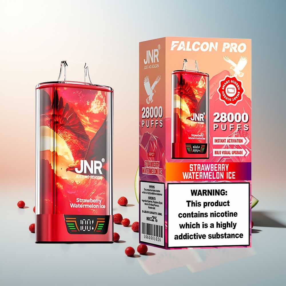 JNR Falcon Pro 28000 Çilek Karpuz Buz 30ml 950mAh 5% Nikotin Akıllı Ekran Çift Mesh Coil USB Type-C Şarj MTL