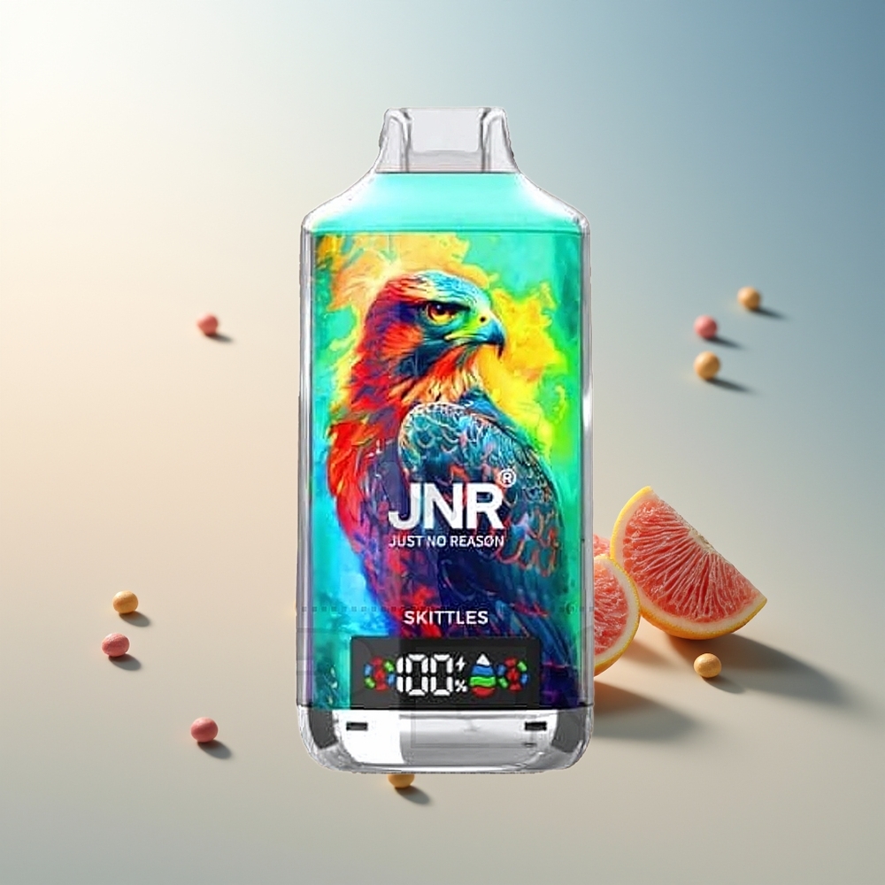 JNR Falcon X 18000 Puff 750mAh 24ml Çift Mesh ve Çift Çekirdek Coil Type-C Hızlı Şarj Dijital Ekran 0%,2%,5% Nikotin Skittles Aroması