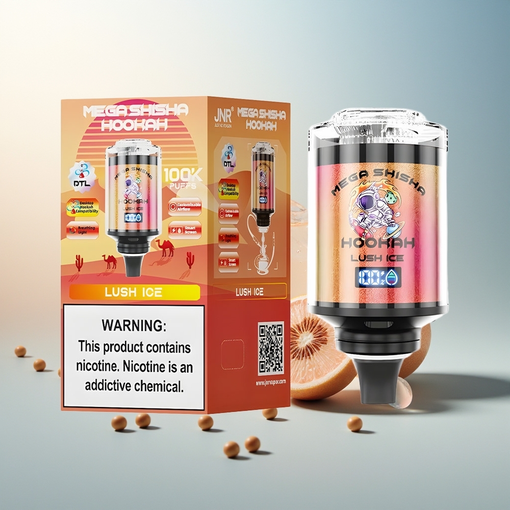 JNR Mega Shisha Hookah 100K 2200mAh Akıllı Ekran Ayarlanabilir Hava Akışı Lüks Buz