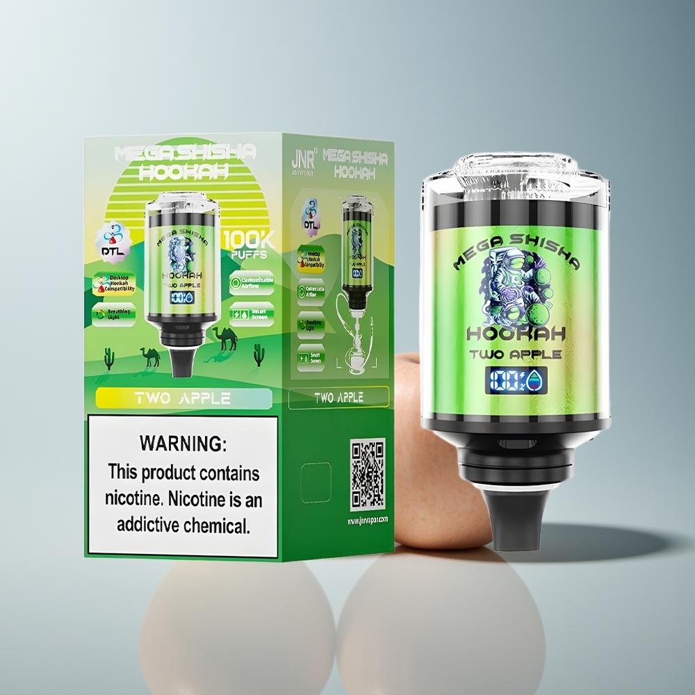 JNR Mega Shisha Hookah 100K 2 Ağızlı Akıllı Ekranlı Hızlı Şarj Elma