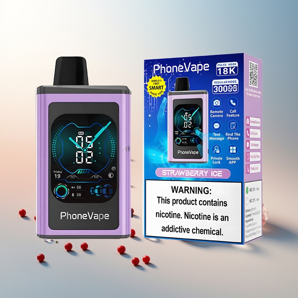 JNR PhoneVape 30000 puf Turbo Mod Ayarlanabilir Hava Akışı Tam Ekran Çilek Buz