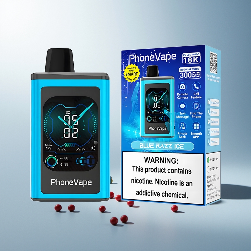 JNR PhoneVape 30000 puf Turbo Modlu Ayarlanabilir Hava Akışı Tam Ekran Mavi Ahududu Buz