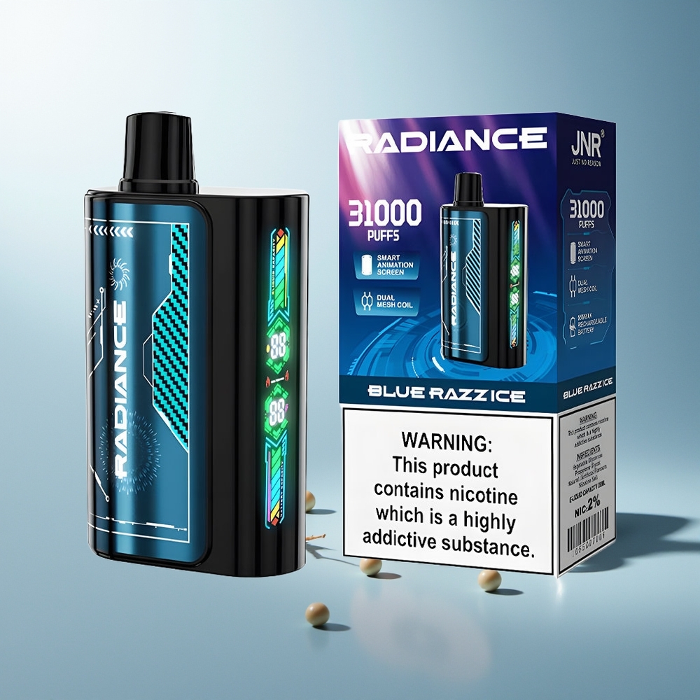 JNR Radiance 31000 Puff Akıllı Animasyon Ekran Çift Mesh Seramik Bobin Mavi Ahududu Buz