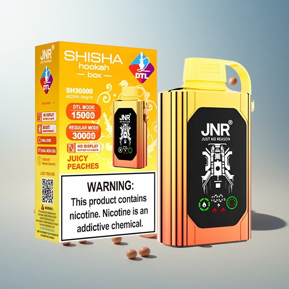 JNR Shisha Hookah Box 20500 Puff HD Ekran 1000mAh 25ml Çift Mesh Çift Çekirdek Type-C Şarj %0,%2,%5 Nikotin Şeftali Aromalı