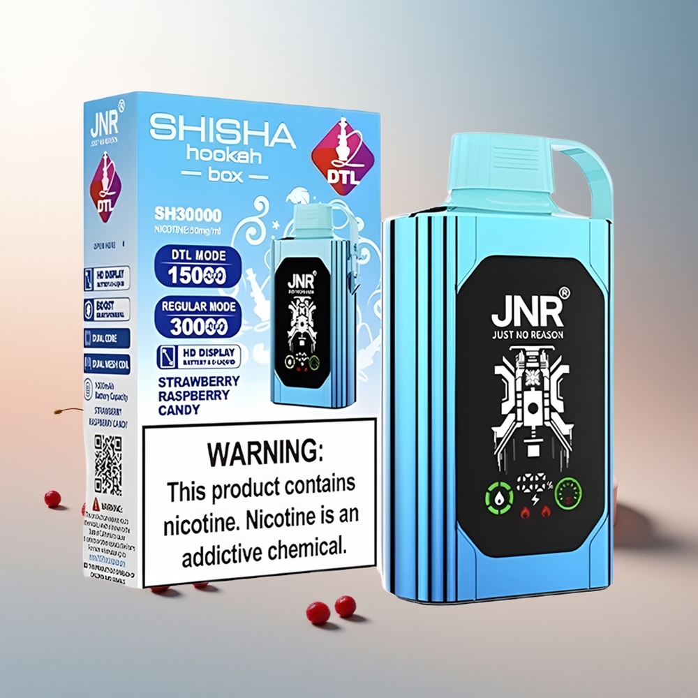 JNR Shisha Hookah Box 20500 Puff HD Ekran 1000mAh 25ml Çift Mesh Çift Çekirdek Type-C Şarj Çilek Ahududu Şeker
