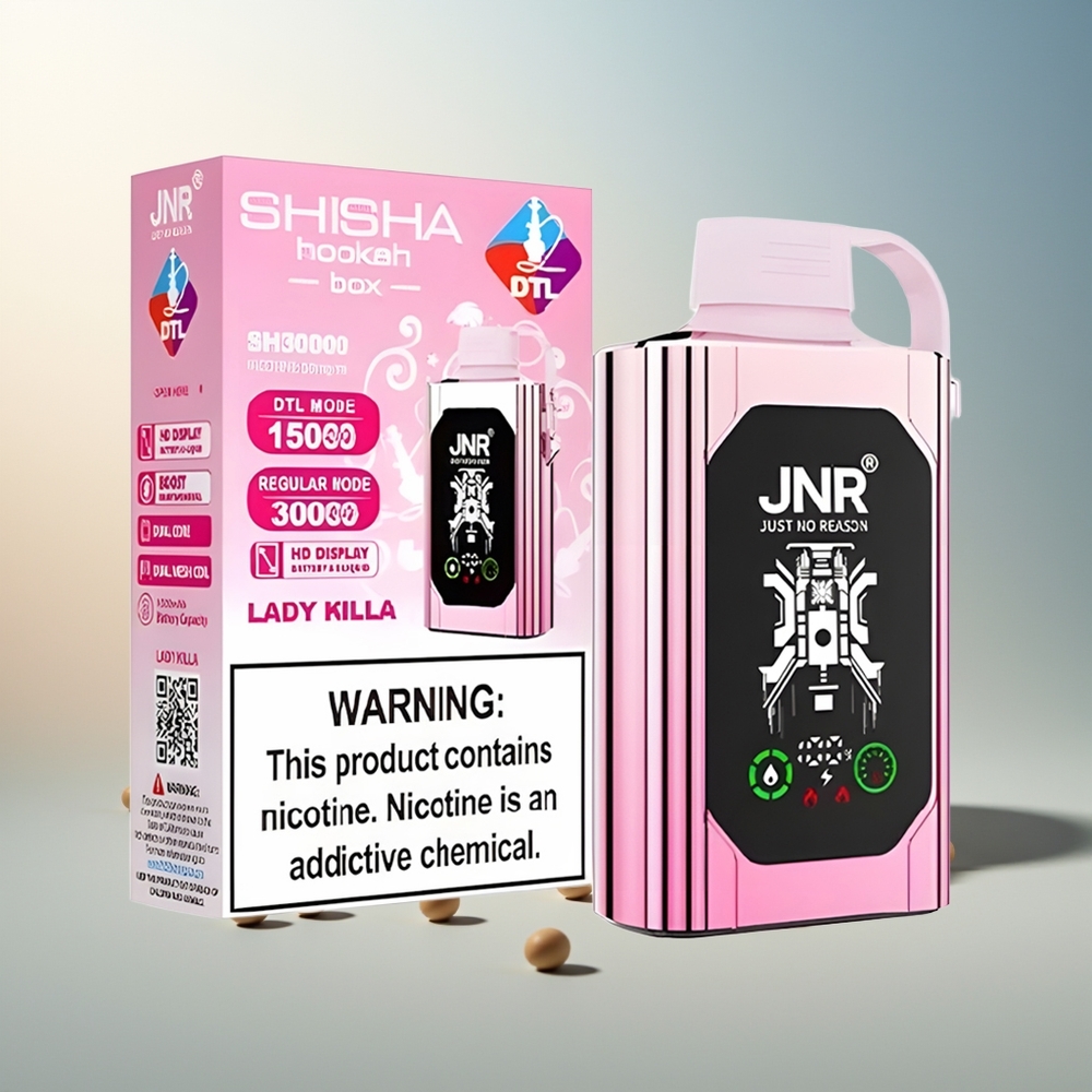JNR Shisha Hookah Box 20500 Puff HD Ekran 1000mAh Tip-C Hızlı Şarj Çift Mesh Çift Çekirdek 25ml 0%2%5% Nikotin Lady Killa