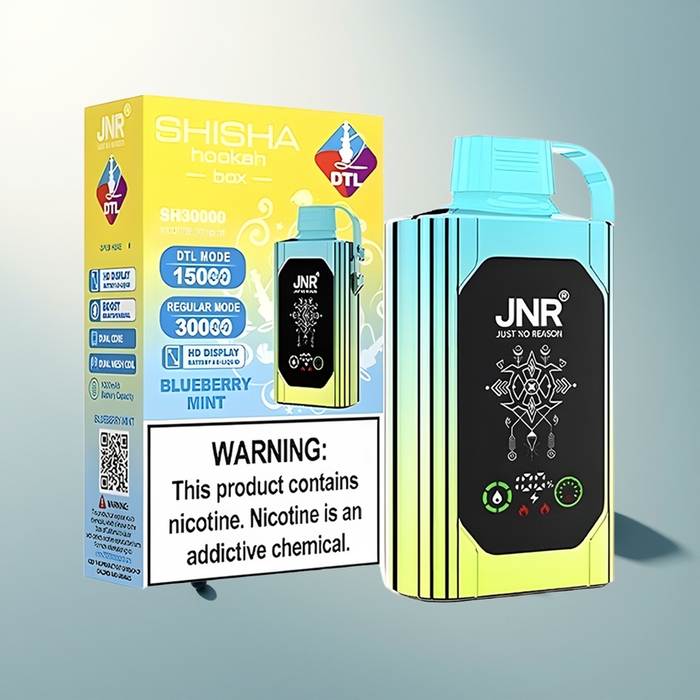 JNR Shisha Hookah Box 20500 Puff HD Ekran 1000mAh Çift Mesh Çekirdekli Type-C Şarj 25ml Yaban Mersini Naneli