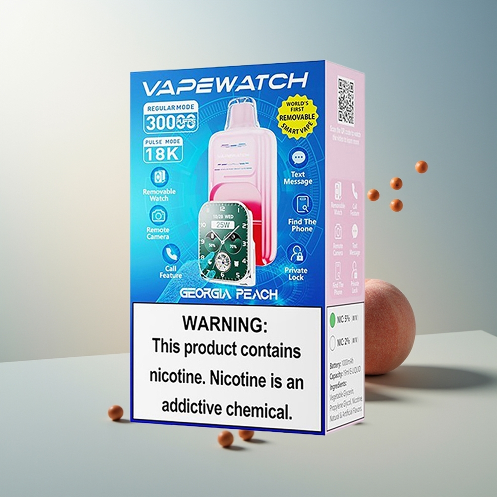JNR VapeWatch 30000 Puff Dual Mesh Hızlı Şarj 1000mAh 19mL Gürcü Şeftali