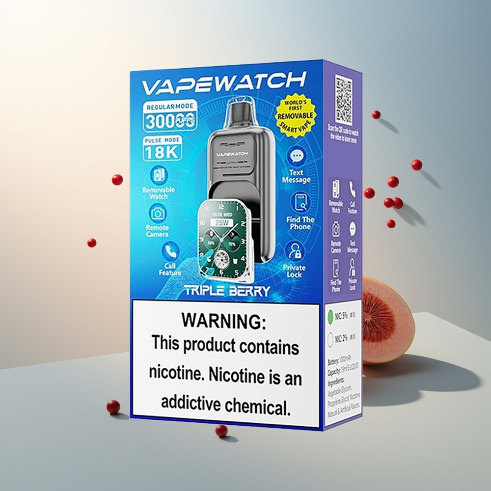 JNR VapeWatch 30000 Puff Hızlı Şarj Çift Mesh Coil Üçlü Meyve Aromalı