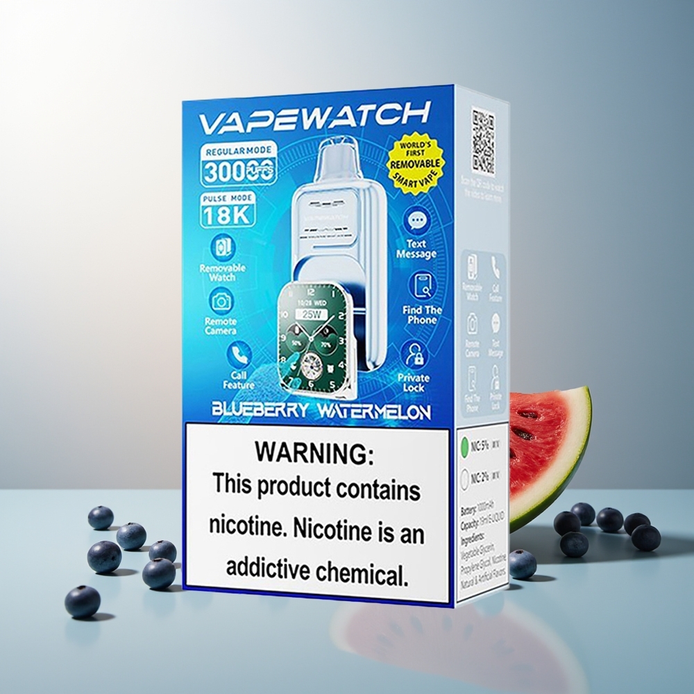 JNR VapeWatch 30.000 Puff Çift Ağlı Bakır ve Hızlı Şarj 19mL 5% Nikotin Yaban Mersini Karpuz