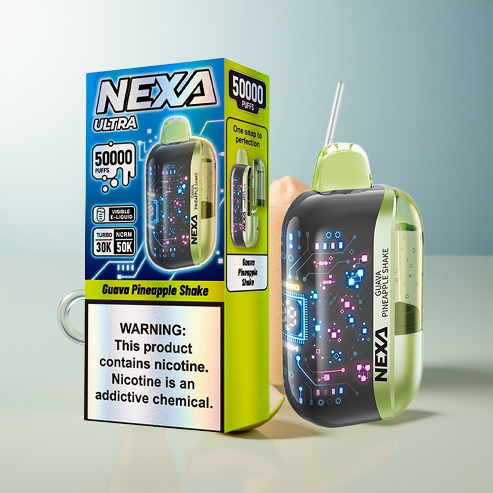 NEXA Ultra 50000 Puff 20ml 800mAh 5% Nikotin 0.9ohm Çift Mesh Ekran Guava Ananas Shake