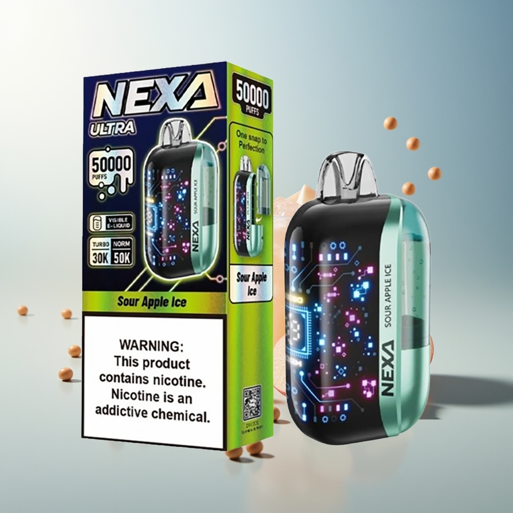 NEXA Ultra 50000 Puff 20ml 800mAh Tip-C Şarj Ekranlı Ekşi Elma Buz