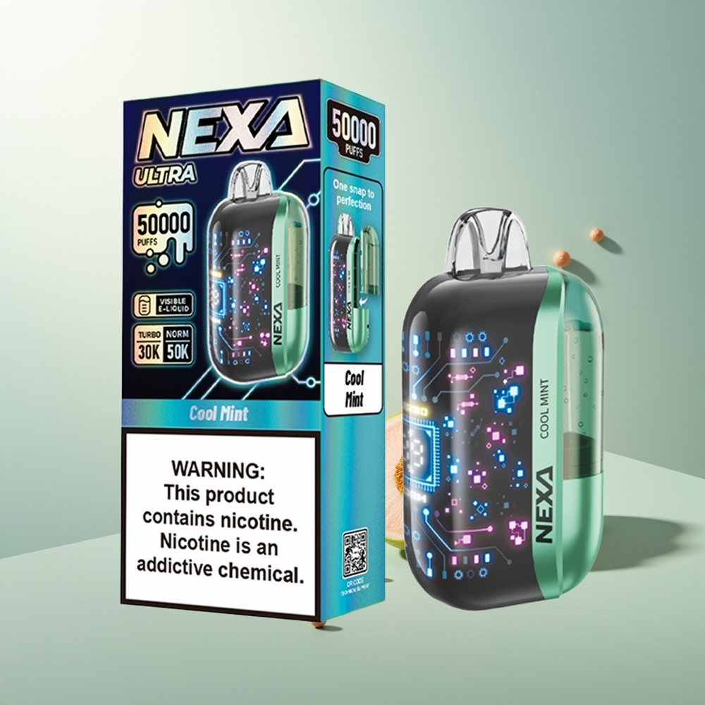 NEXA Ultra 50000 Puff 20ml 800mah 5% Nikotin 0.9ohm Çift Mesh Ekran Cool Nane
