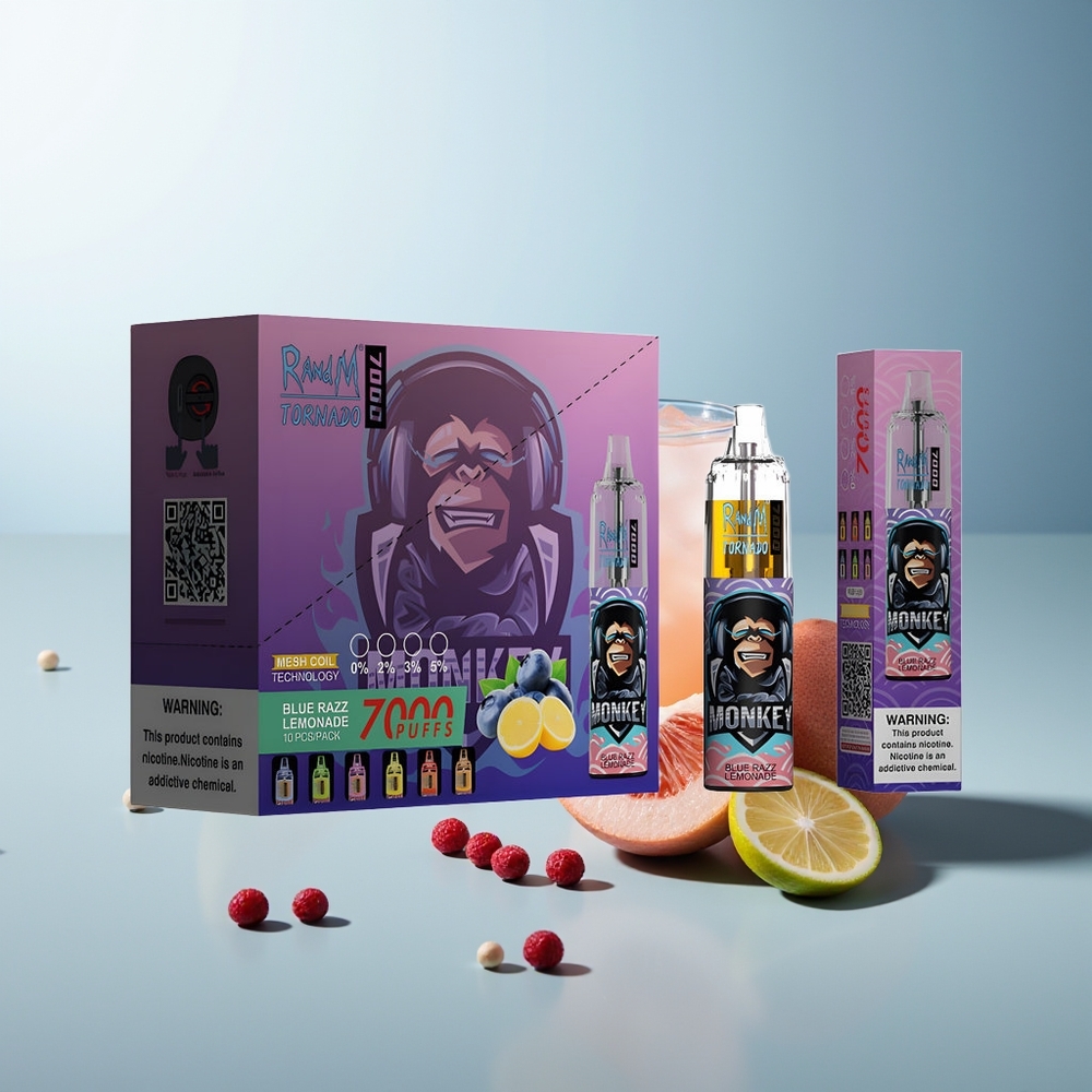 RandM Fumot Tornado 7000 Puf 14 ML Mesh Tip RGB Hava Ayarlı Mavi Ahududu Limonata