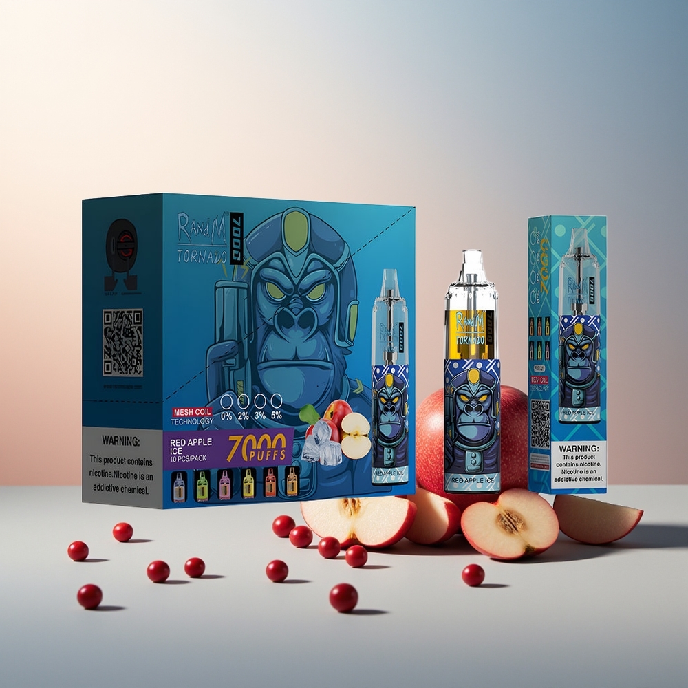 RandM Fumot Tornado 7000 Puff 14 ML RGB Işık Hava Ayarlı Kırmızı Elma Buz