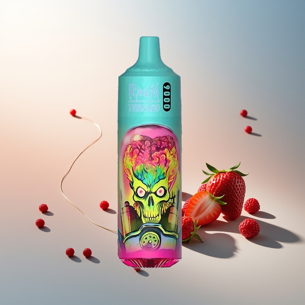 RandM Fırtına 9000 Puff Şarj Edilebilir 18 mL Mesh Coil RGB Ekran Çilek Ahududu