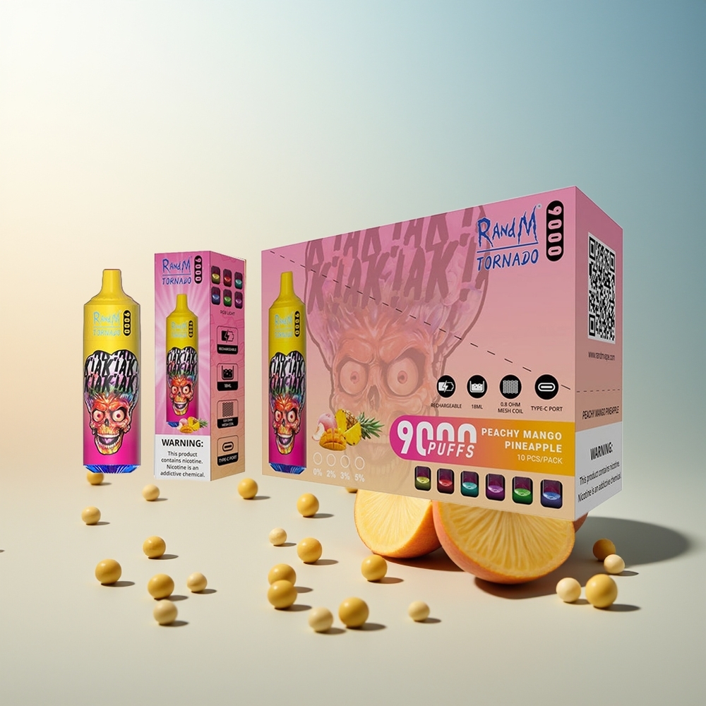 RandM Fırtına 9000 Puff Şarj Edilebilir 850 mAh 18 mL Mesh Coil RGB Ekran Şeftali Mango Ananas
