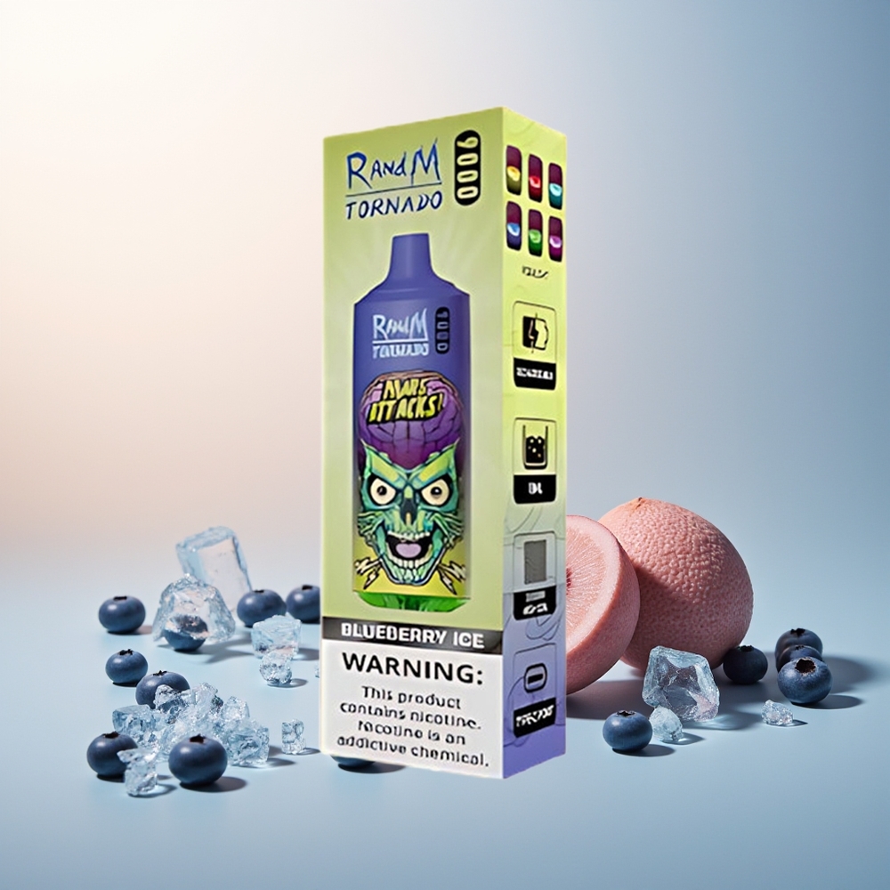 RandM Fumot Tornado 9000 Püf Şarj Edilebilir 850 mAh 18 mL Mesh Coil RGB Ekran Yaban Mersini Buz