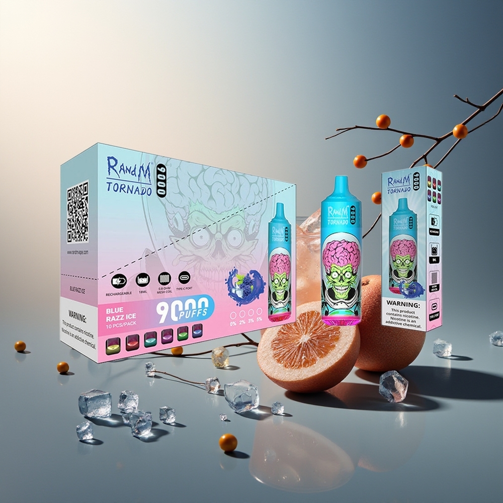 RandM Fumot Tornado 9000 Puf Şarj Edilebilir 850 mAh 18 mL Mesh Coil RGB Ekran Siyah Ejderha Buz