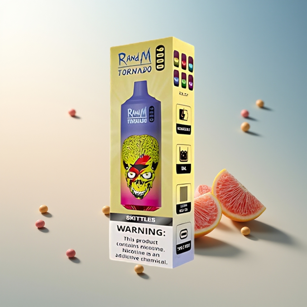 RandM Fumot Tornado 9000 Puff 850 mAh Şarj Edilebilir 18 mL Mesh Coil RGB Ekran 54 Çeşit Skittles Aromalı