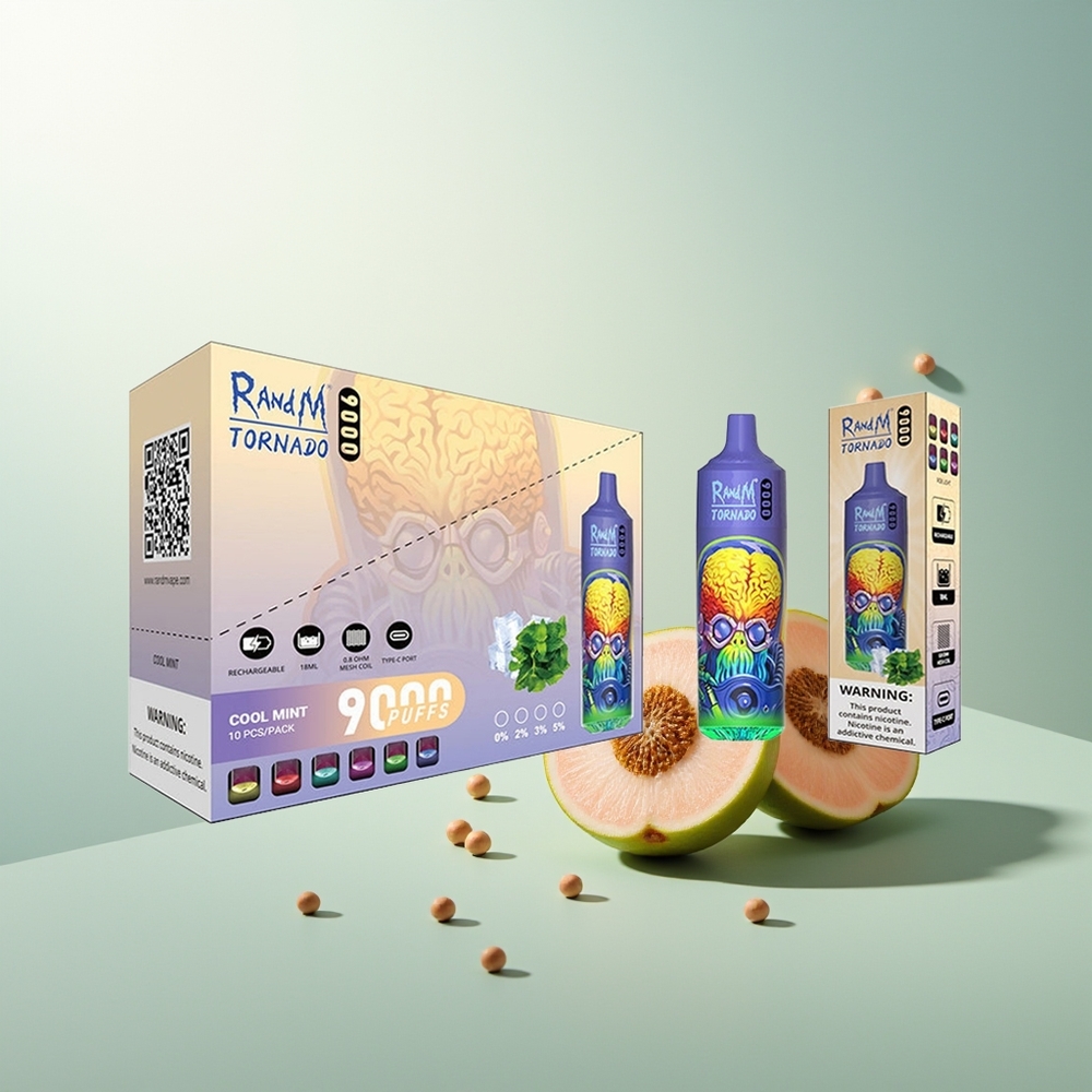 RandM Fumot Tornado 9000 Puffs 18 mL Mesh Coil RGB Ekran 850 mAh Şarj Edilebilir Serin Nane