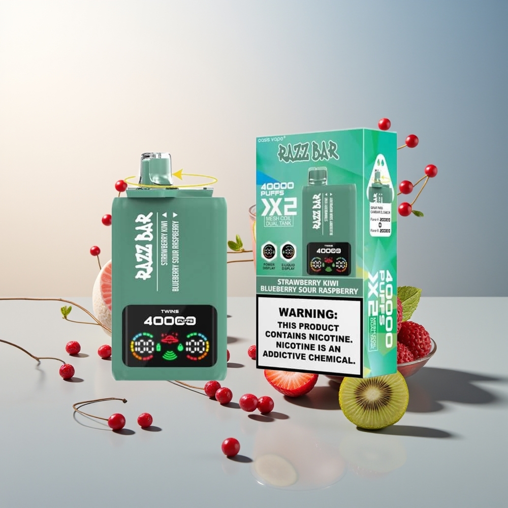 Razz Bar 40000 Puff Güç Ekran Gösterimi 1.0Ohm 2 Mesh Coil Type-C Port Çilek Kivi - Yabanmersini Ekşi Ahududu