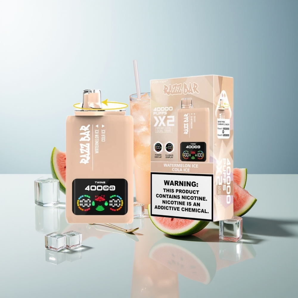 Razz Bar 40000 Puff Güç Ekranlı 1.0Ohm 2 Mesh Coil 650 Mah Type-C Port Karpuz Buz - Kola Buz