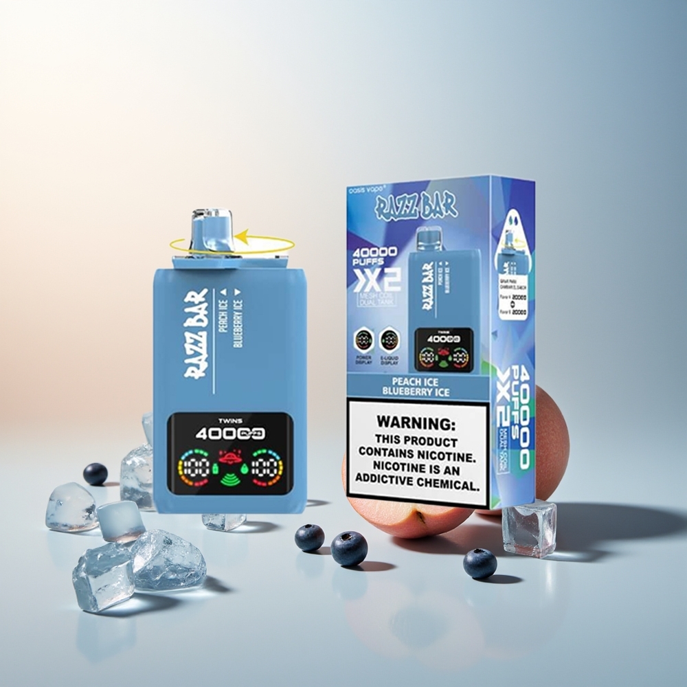 Razz Bar 40000 Puff Güç Ekranlı 1.0Ohm 2 Mesh Coil Type-C Port Şeftali Buzu - Yaban Mersini Buzu