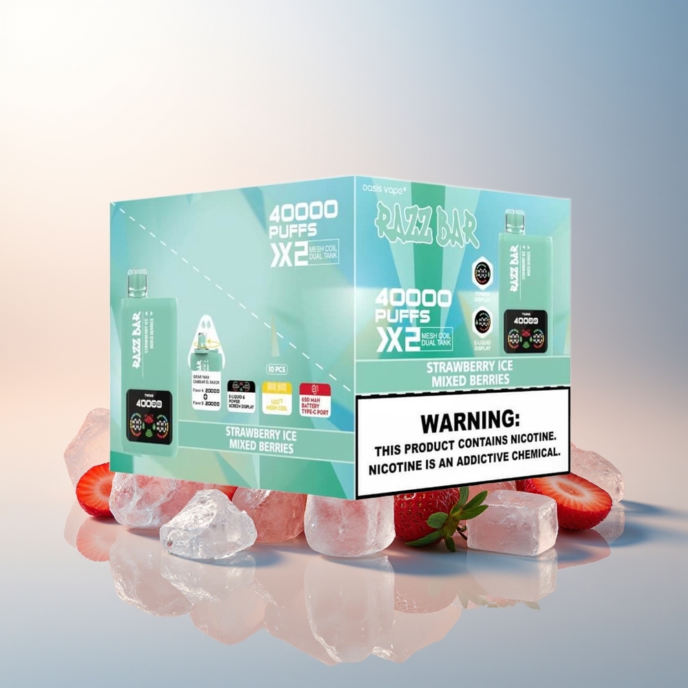 Razz Bar 40000 Puff Güç Ekranlı Çilek Buzu - Karışık Meyveler