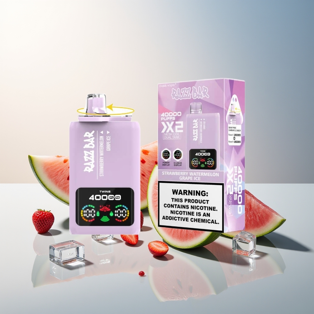 Razz Bar 40000 Puffs Güç Ekranı 1.0Ohm 2 Mesh Coil Çilek Karpuz - Üzüm Buz