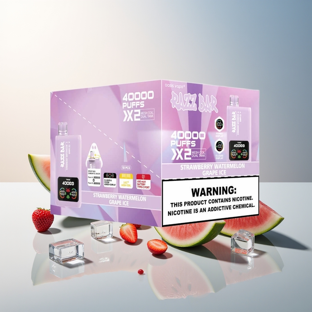 Razz Bar 40000 Puffs Güç Ekranı 1.0Ohm 2 Mesh Coil Çilek Karpuz - Üzüm Buz