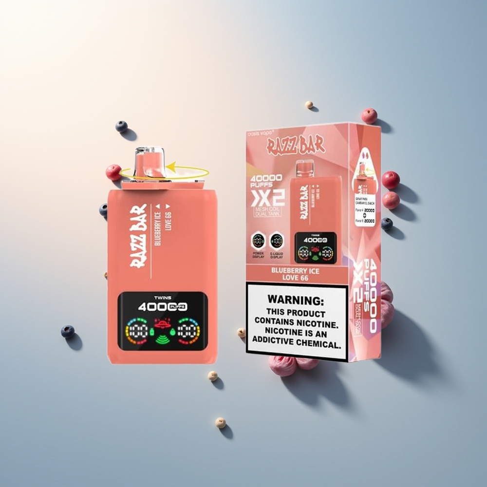 Razz Bar 40000 Puffs Güç Ekranlı Tip-C Port 1.0Ohm 2 Mesh Coil Çilek Buz - Aşk 66