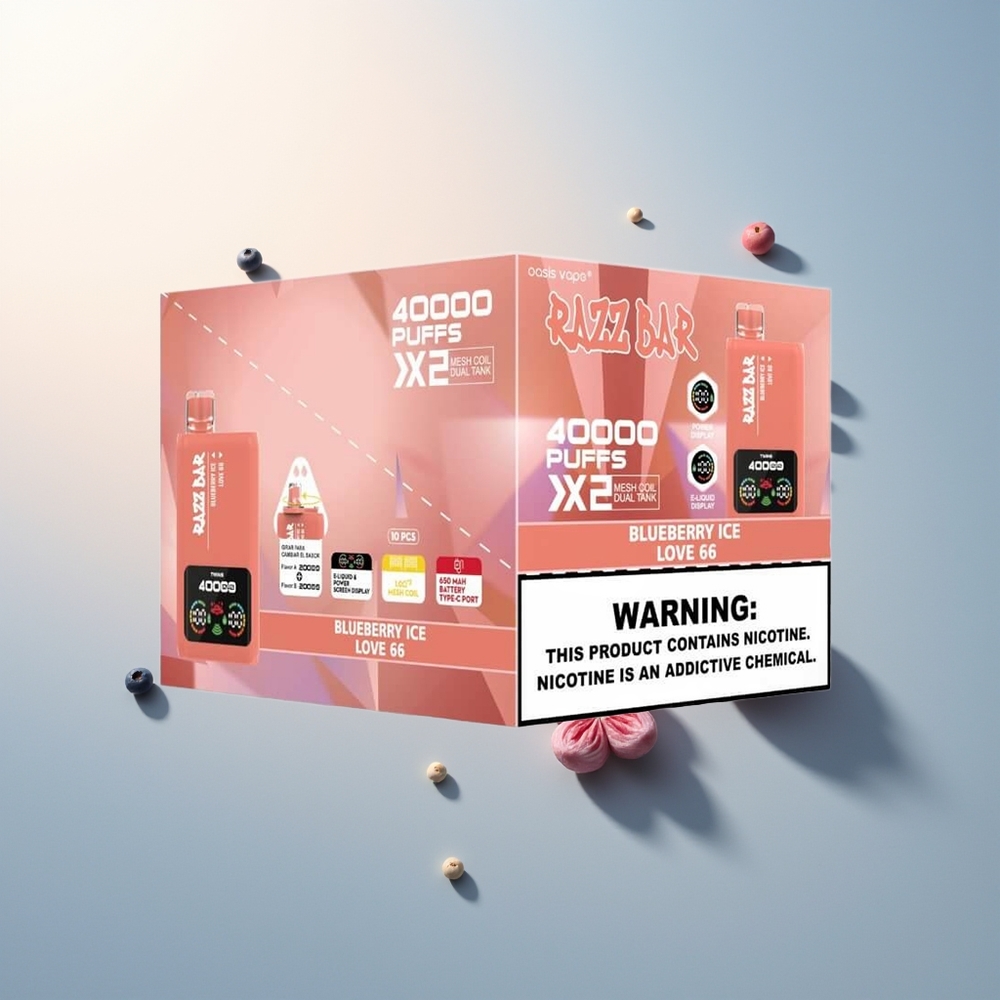 Razz Bar 40000 Puffs Güç Ekranlı Tip-C Port 1.0Ohm 2 Mesh Coil Çilek Buz - Aşk 66