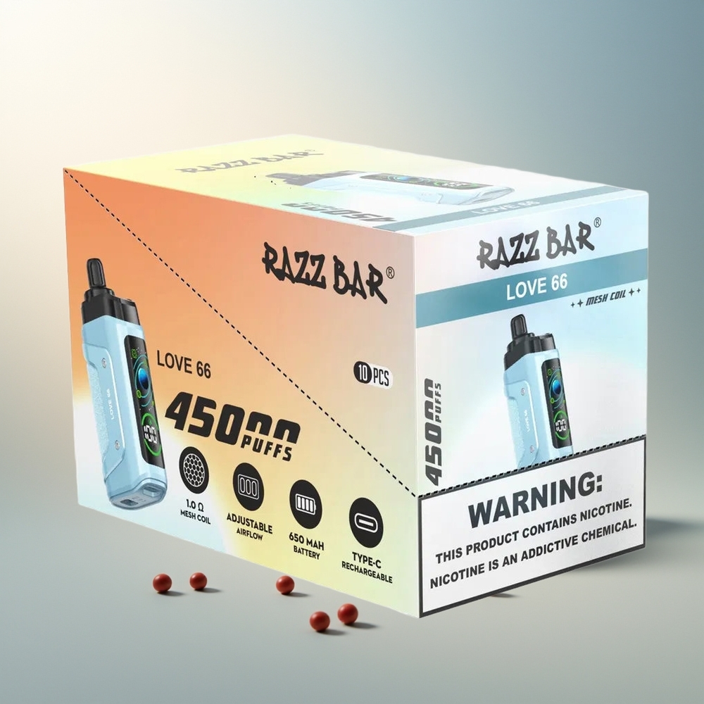 Razz Bar 45000 Puff Ayarlandırılabilir Hava Akışı 1.0 Ohm Mesh Coil Type-C Şarj Edilebilir Aşk 66