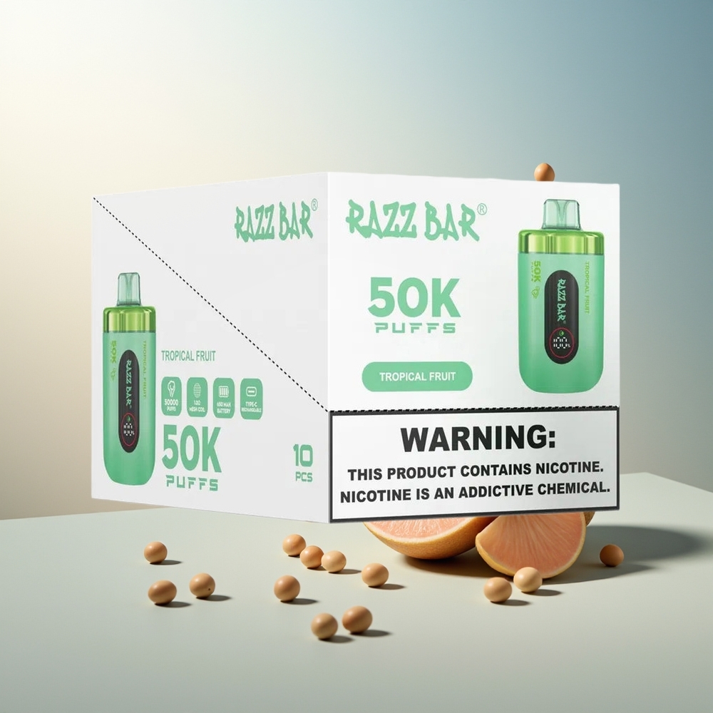 Razz Bar 50K Puff 1.0 Ohm Mesh 650 Mah Şarj Edilebilir Tropikal Meyve