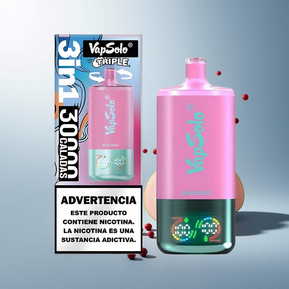 VapSolo Triple 30000 Puff 40ml 3 Hazneli Type-C Şarj Mavi Ahududu